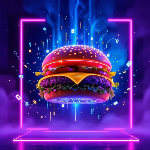 Suasana makan burger di malam hari dengan lampu neon